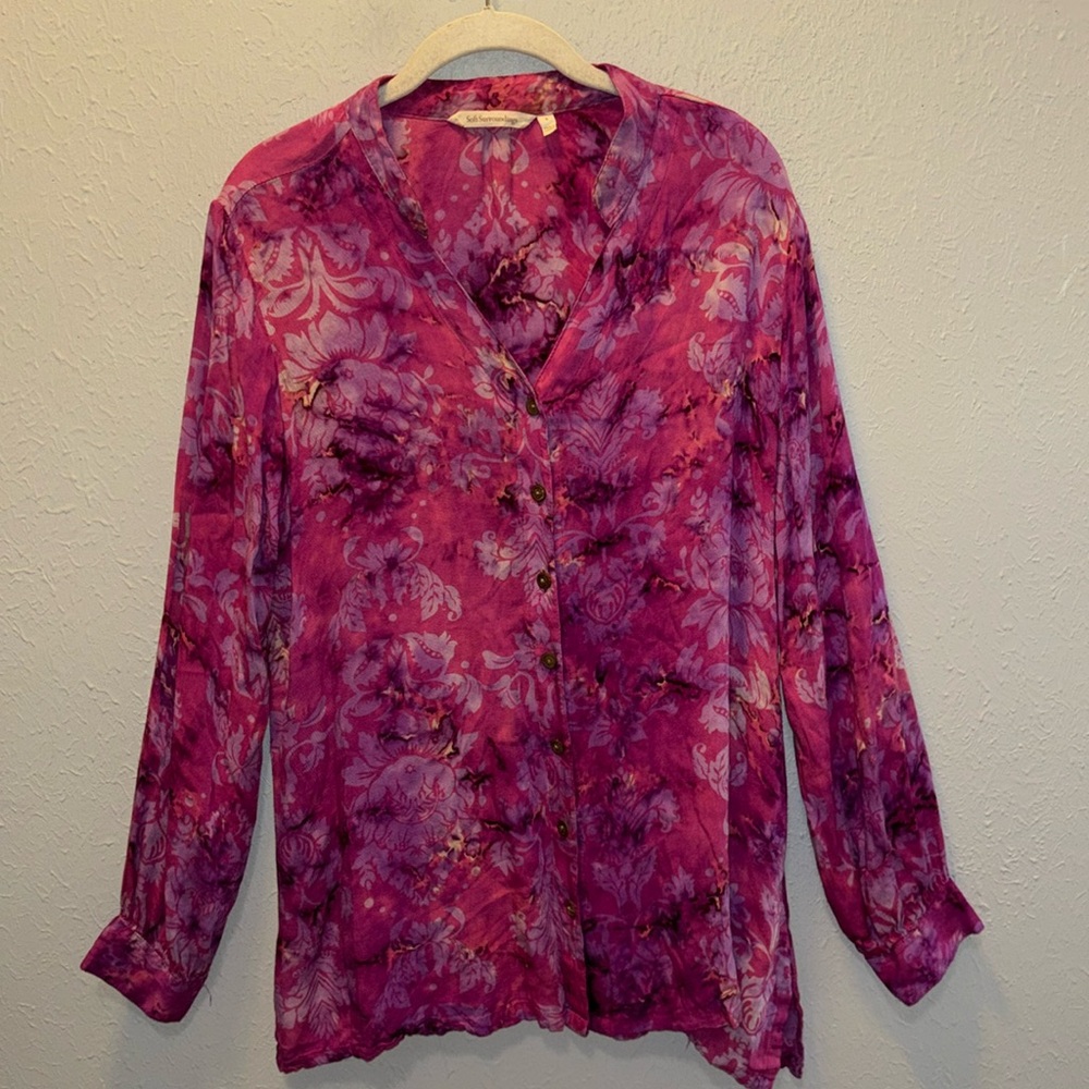 Soft Surroundings Floral Artsy Tunic Top Blouse Women’s Size Large